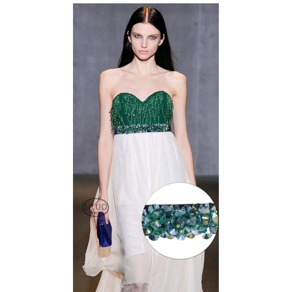 NEW 2/$30 Glitzy M/L Teal Green Waist Belt Rhinestone Flower Accents